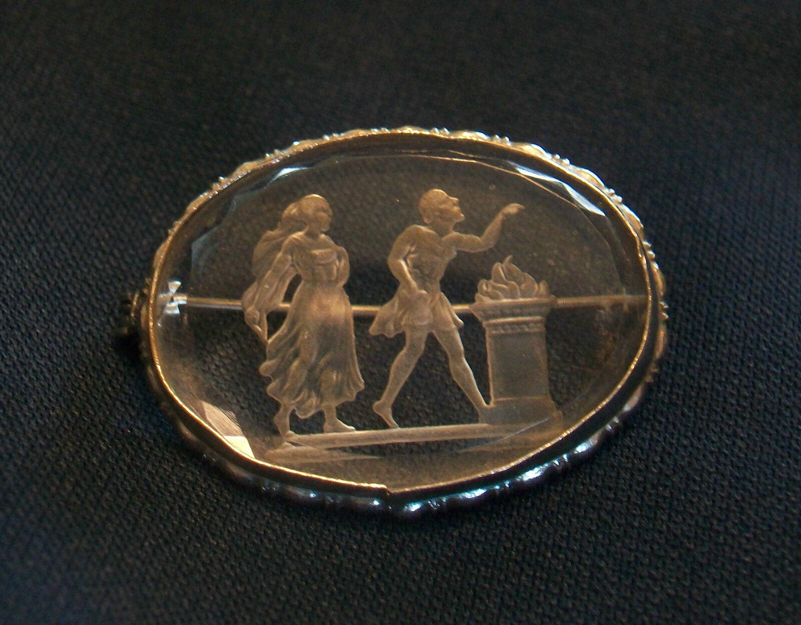 Antique Crystal Reverse Intaglio Brooch, Unsigned, France, Early 20th Century 1