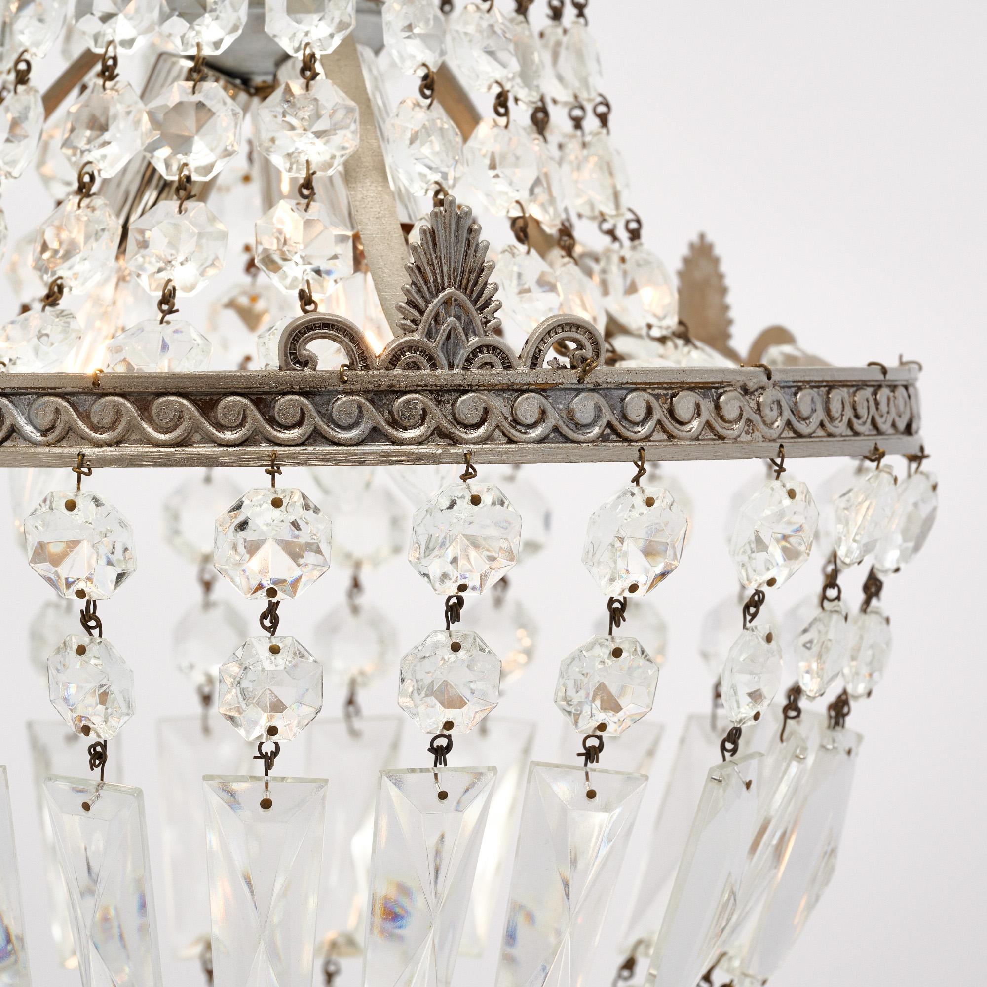 Francese Lampadario in cristallo antico A. Silver in vendita