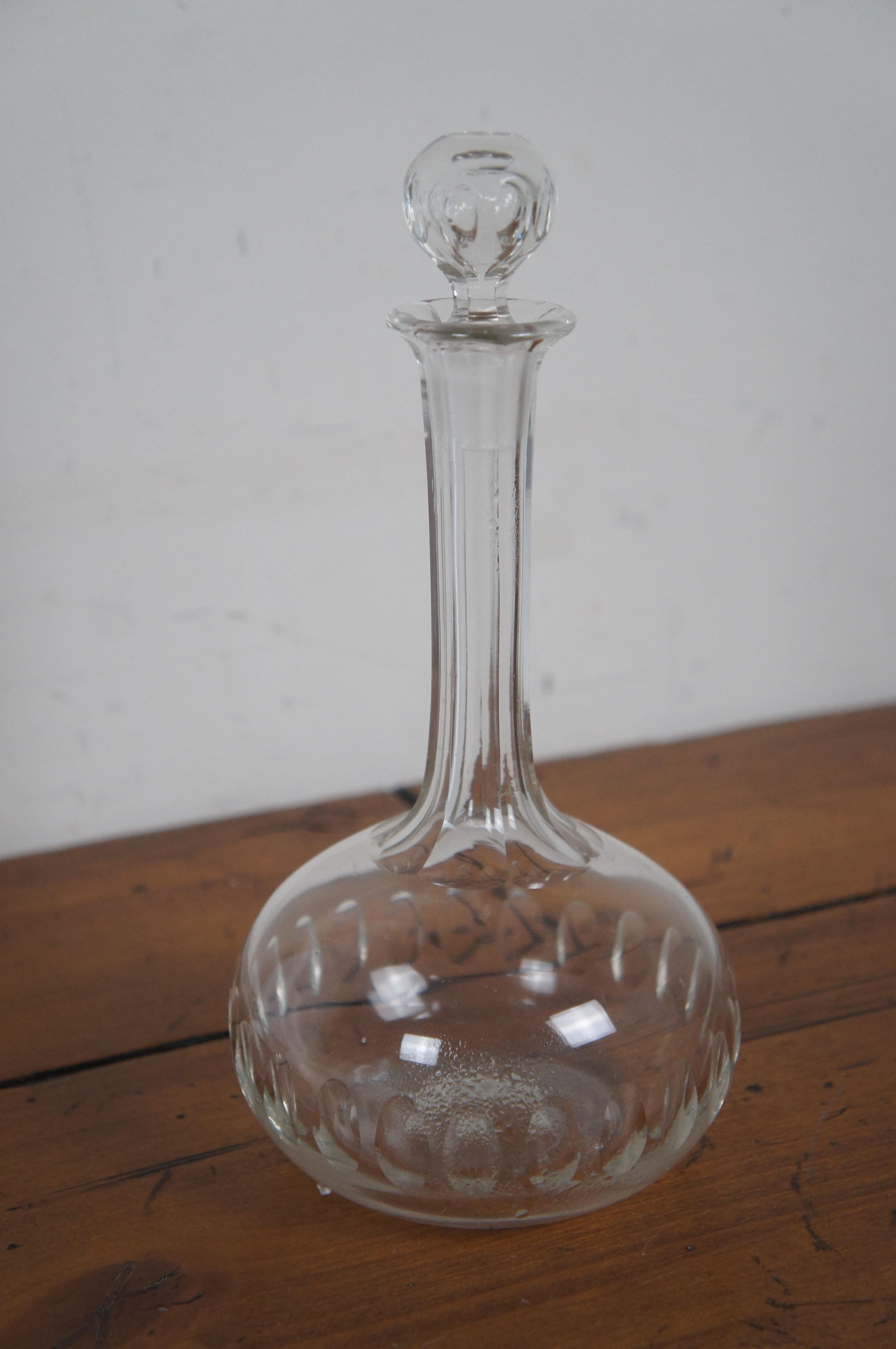 Antique Crystal Thumbprint Decanter & Stopper Liquor Wine Whiskey Barware 9