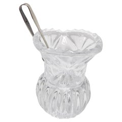 Used Crystal Toothpick Holder & Silver Serving Tongs