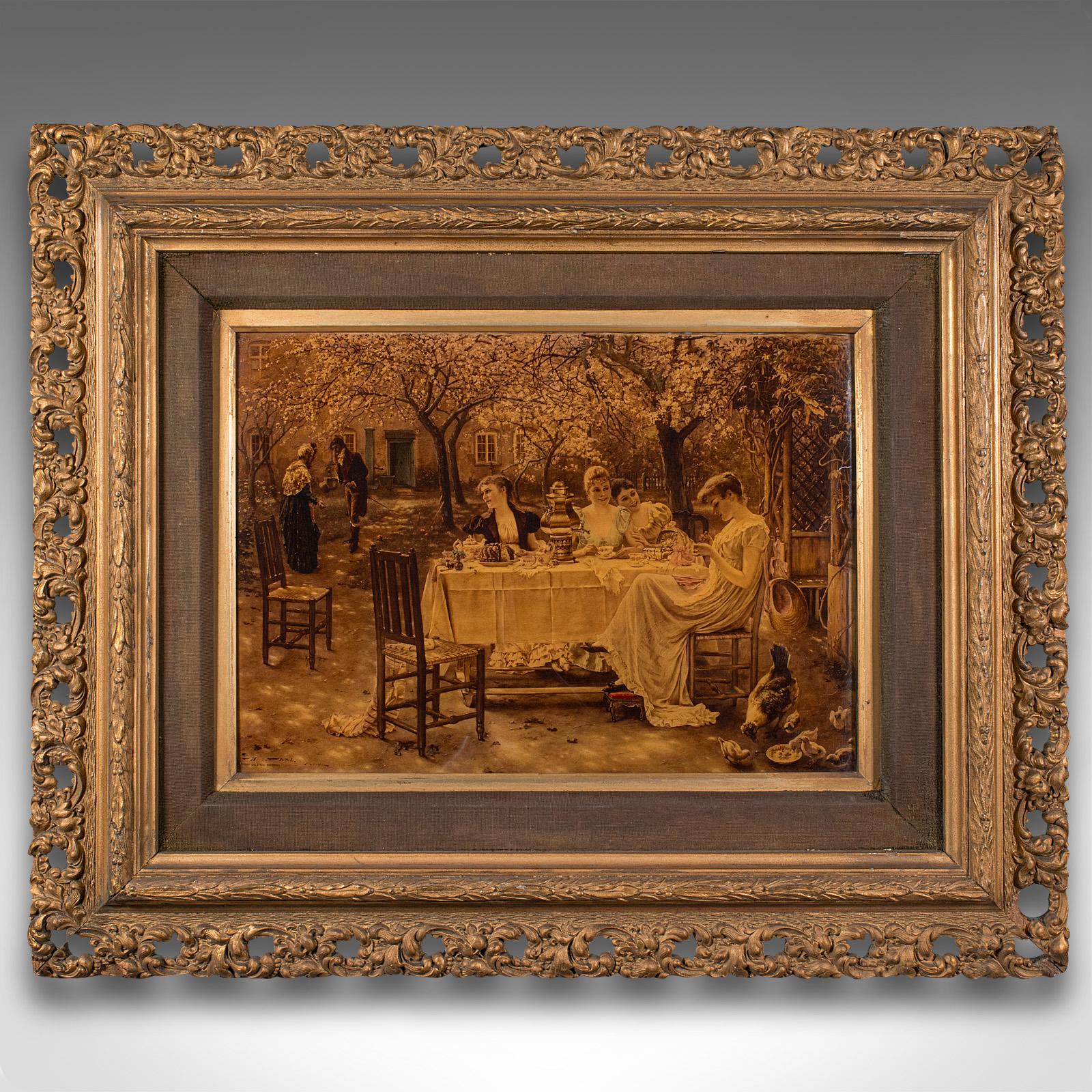 
This is an antique crystoleum picture. An English, framed glass mezzotint painting after Hermann Koch, dating to the late Victorian period, circa 1895.

Superb mezzotint upon glass, with a striking rendition of the original 'The Caller'
Displays a