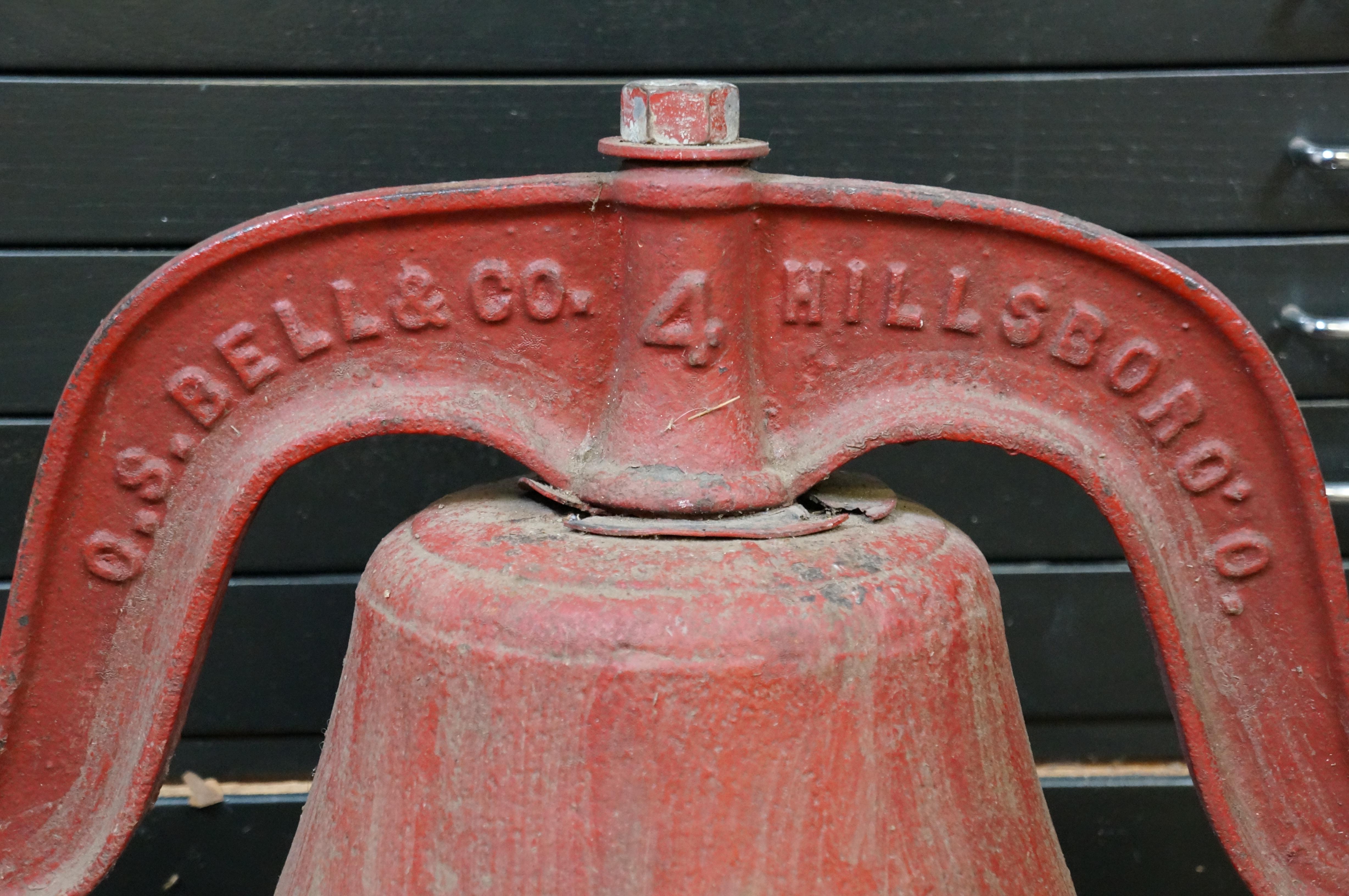19th Century Antique CS Bell Red Cast Iron #4 Farmhouse Yoke School Church Dinner Bell 28