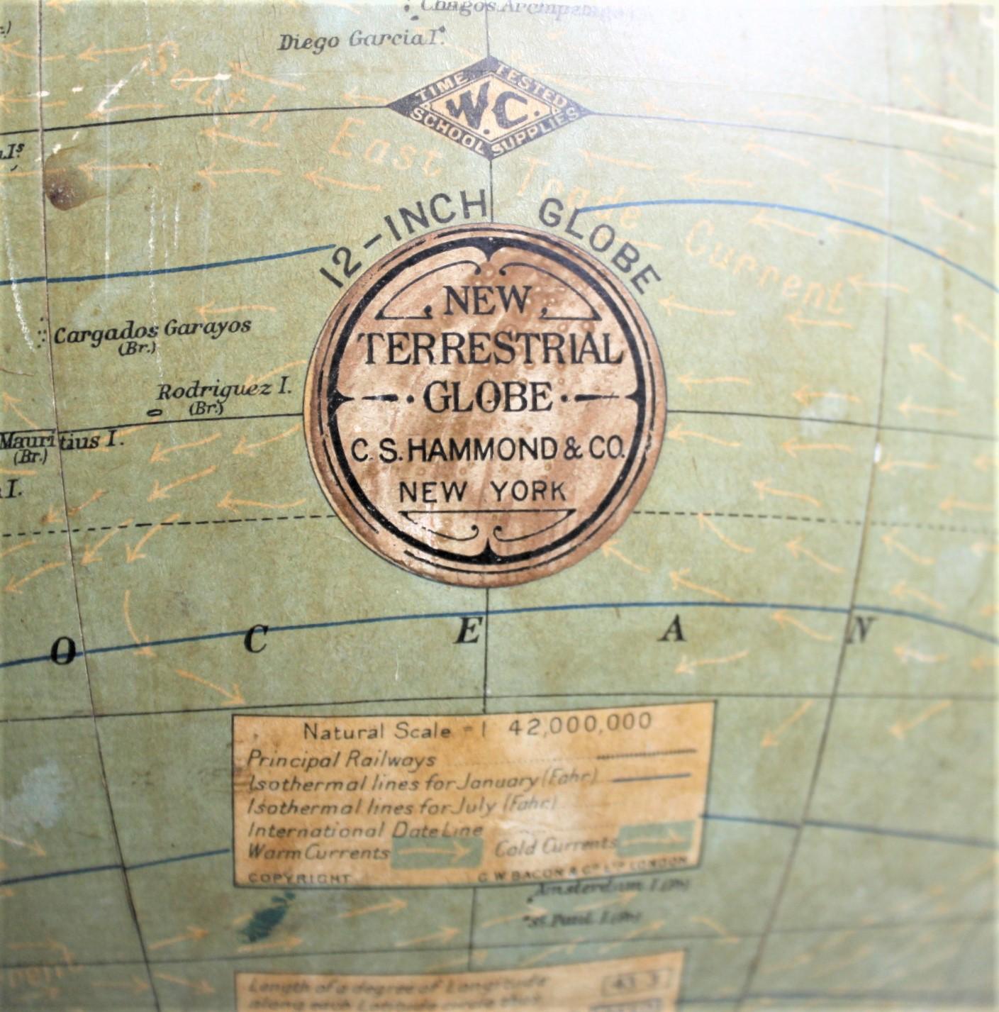 Antique C.S. Hammonds Terrestrial Desk Globe with Cast Iron Base & Frame 2