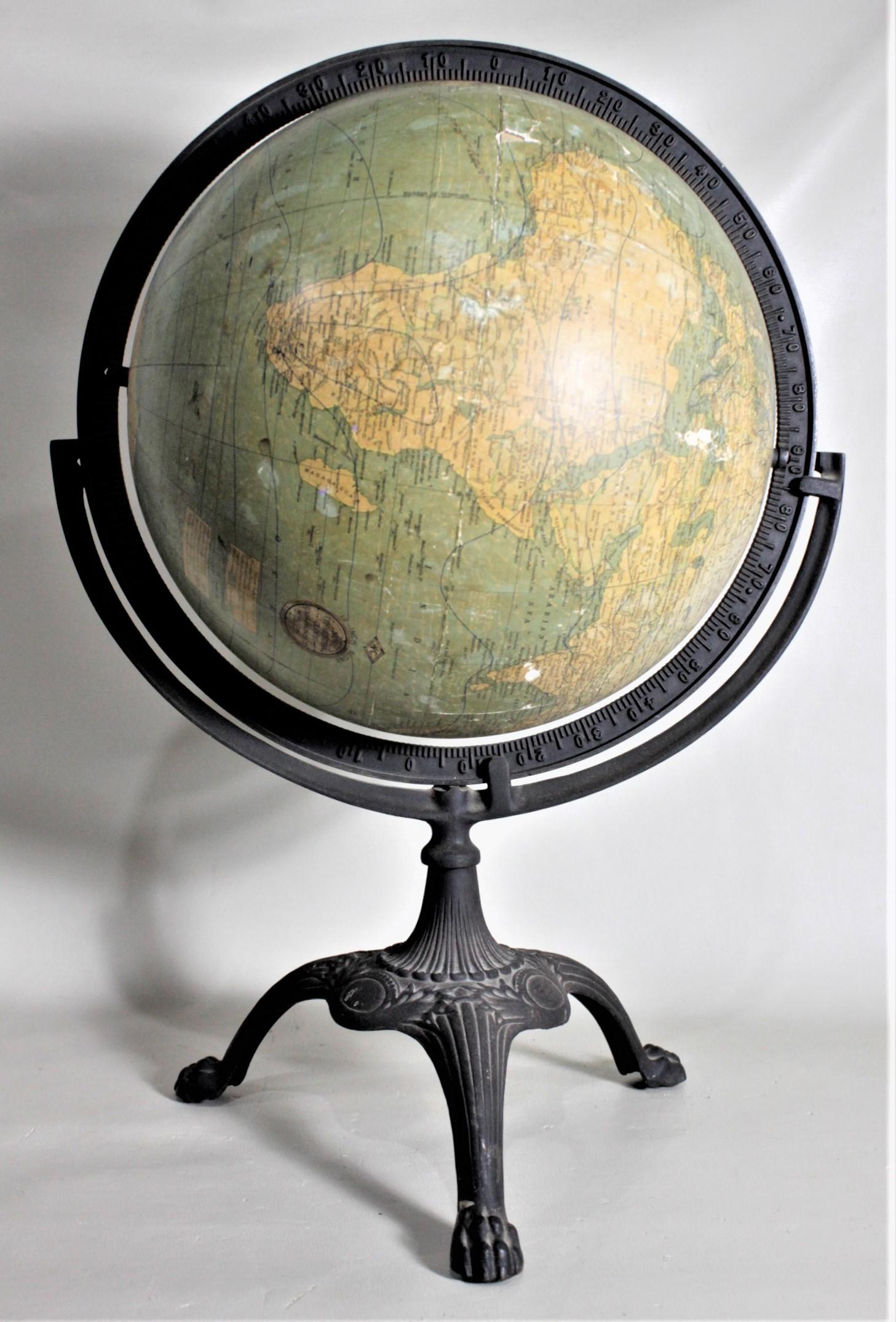 Antique C.S. Hammonds Terrestrial Desk Globe with Cast Iron Base & Frame In Good Condition In Hamilton, Ontario