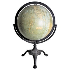 Antique C.S. Hammonds Terrestrial Desk Globe with Cast Iron Base & Frame