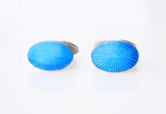 Antique Cuff-links Blue Guilloche Enamel solid 830 Gilt Silver / 8.48 gr