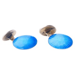 Antique Cuff-links Blue Guilloche Enamel solid 830 Gilt Silver / 8.48 gr
