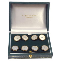 Antike Manschettenknöpfe Smoking Gold Emaille & Diamant Kleid gesetzt