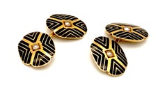 Gemelli antichi in oro 14K con perle orientali e smalto