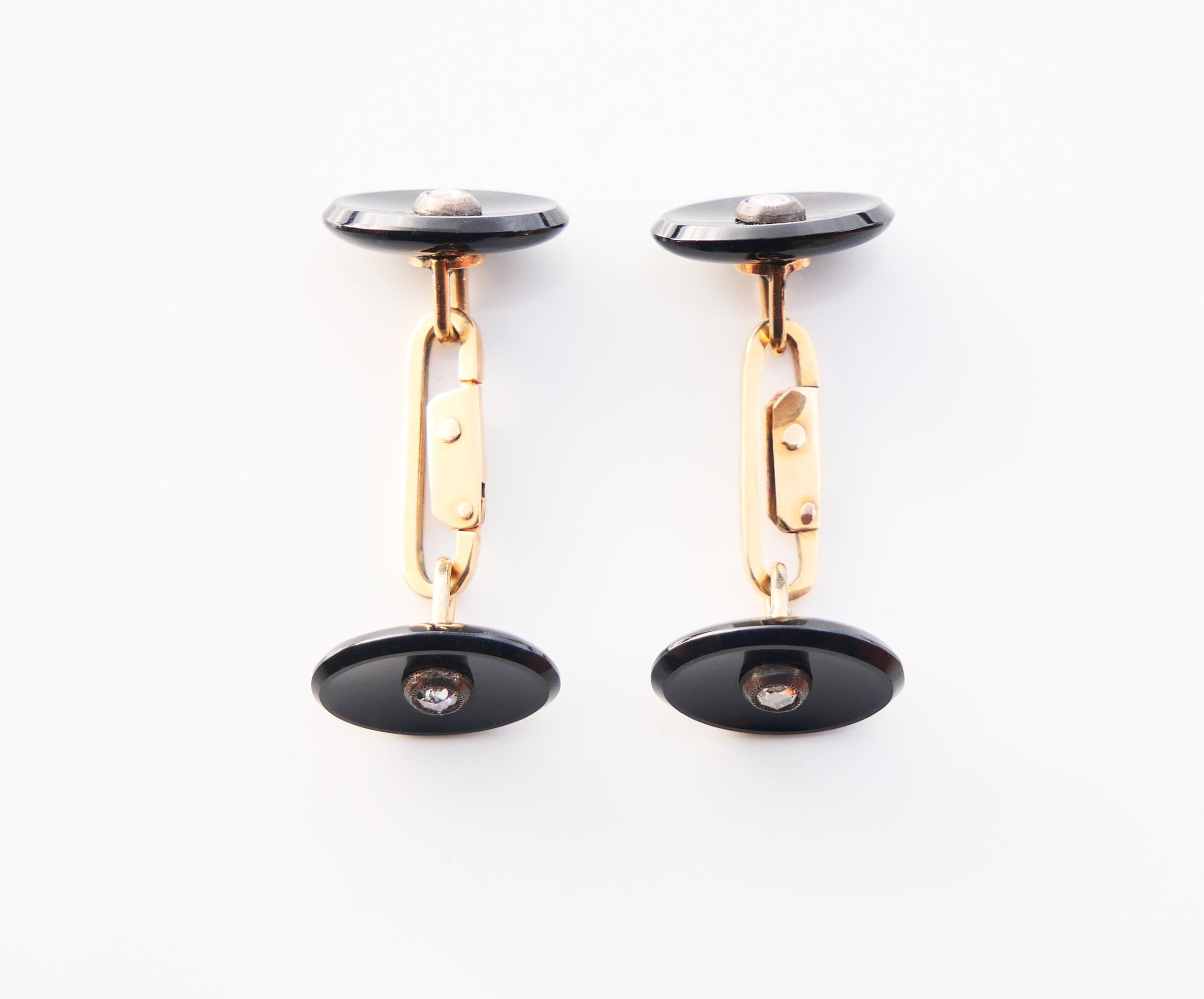 Beautiful cuff - links made on the territories of the former Austrian-Hungarian Empire. One piece is hallmarked with hallmarks of Austria-Hungary, hand-made ca. 1900 -1914.

Each cuff - link is 35 mm long. Removable buttons made of Black Onyx 16 mm