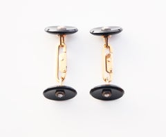 Gemelos antiguos Imperio austriaco Diamantes Ónice macizo Oro 14K / 7,32gr