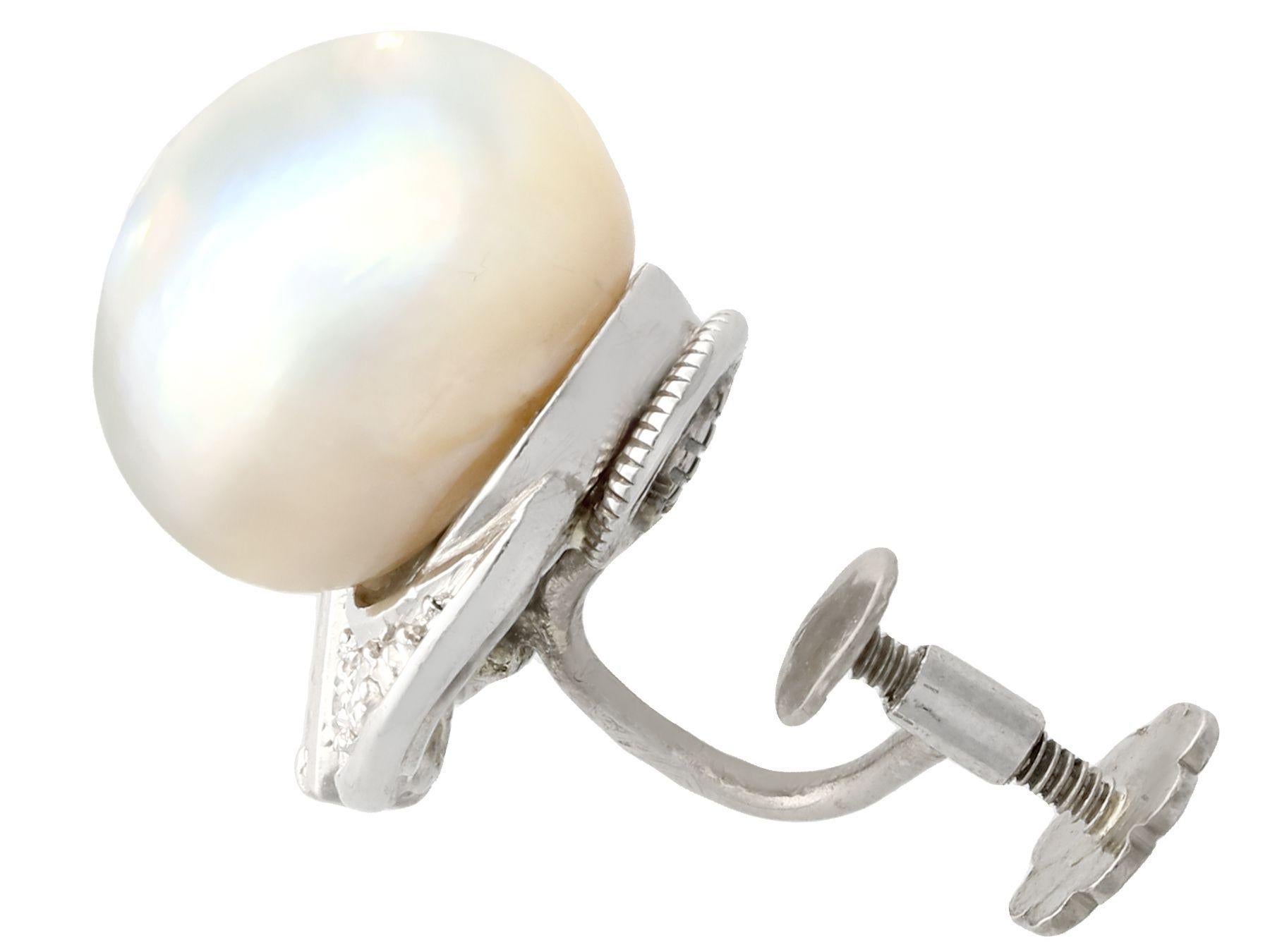 Women's Antique Cultured Pearl 1.10 Carat Diamond Platinum Clip-On Earrings For Sale