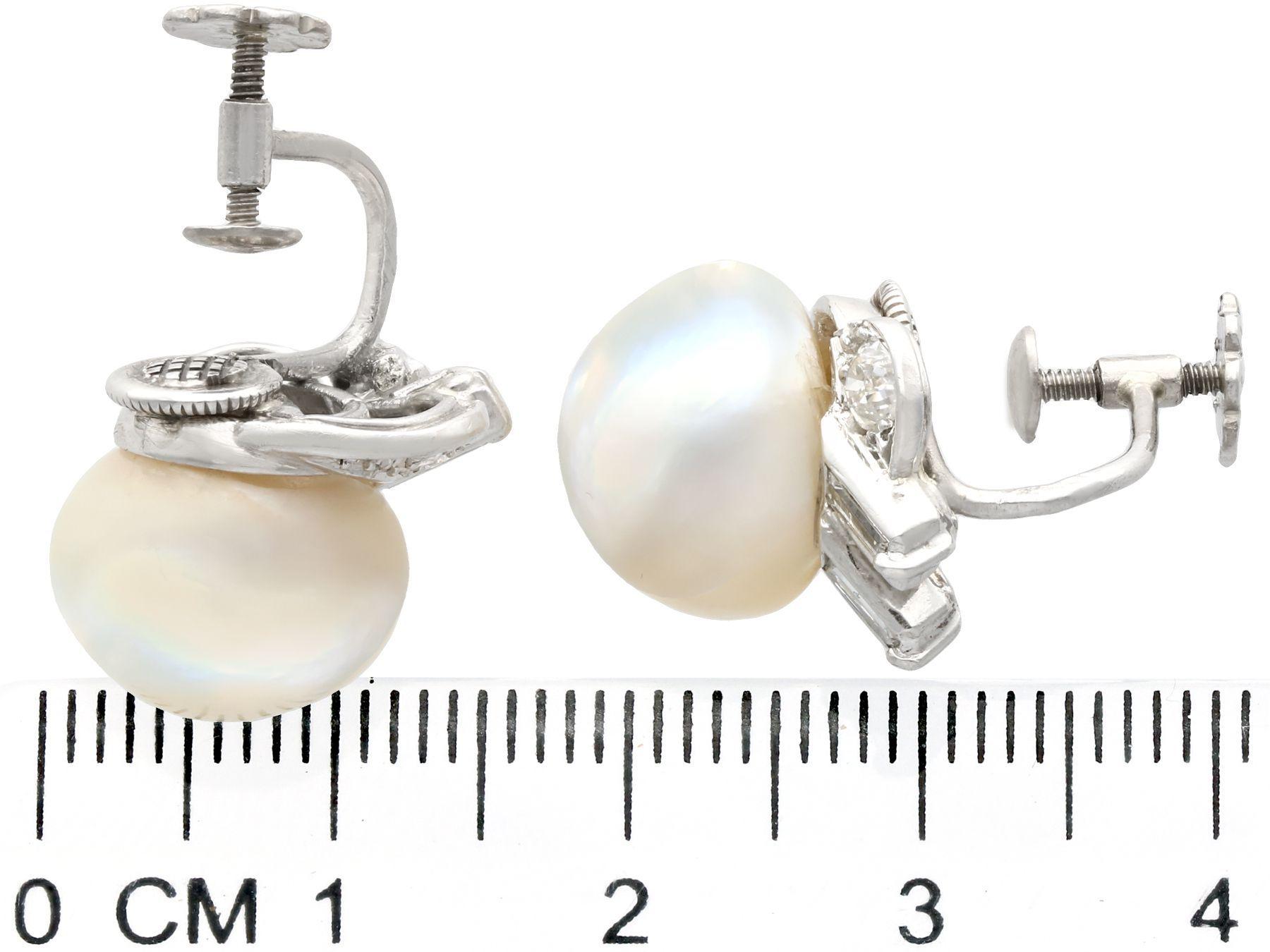 Antique Cultured Pearl 1.10 Carat Diamond Platinum Clip-On Earrings For Sale 2