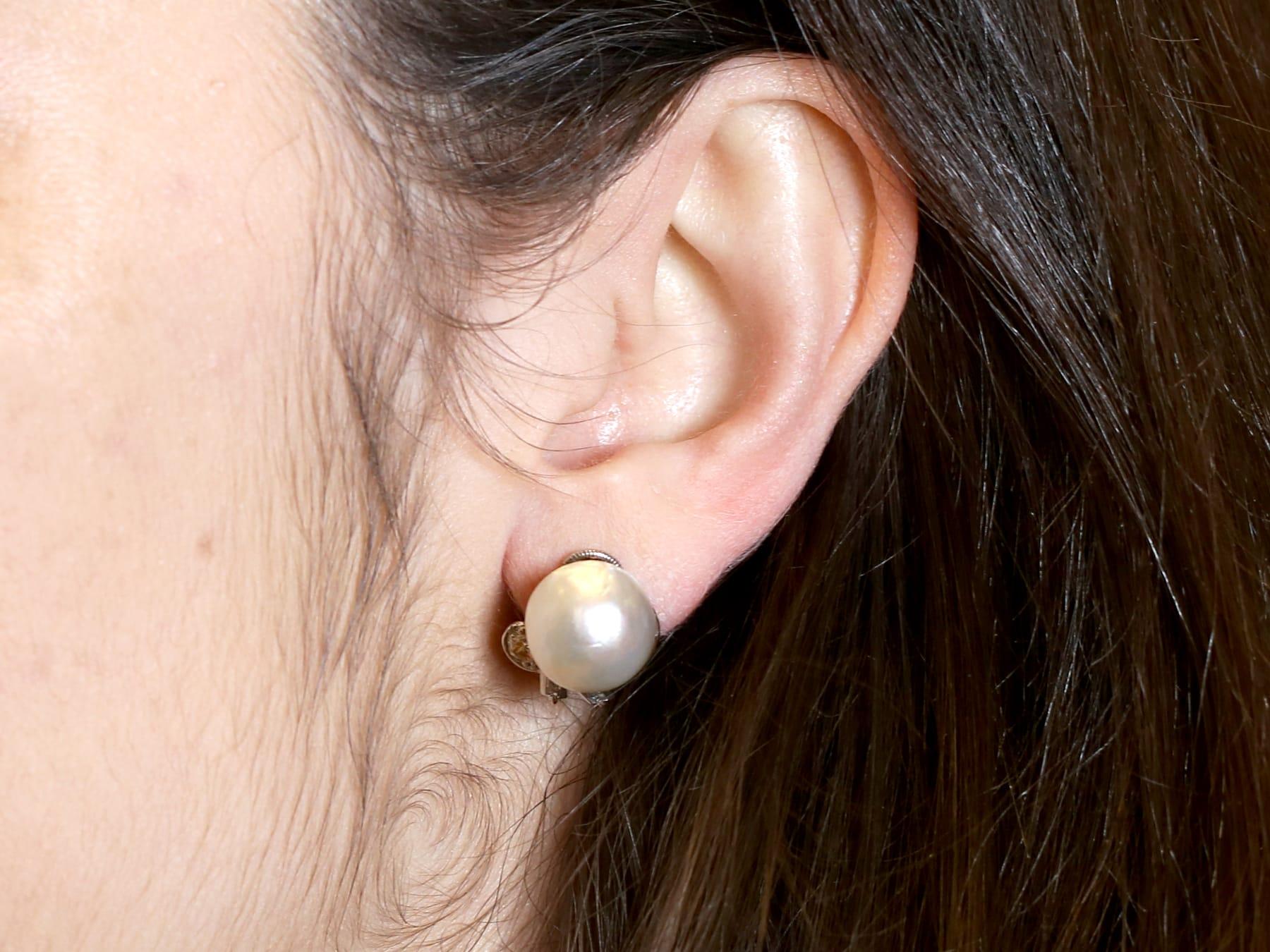 Antique Cultured Pearl 1.10 Carat Diamond Platinum Clip-On Earrings For Sale 4