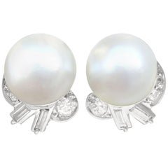Vintage Cultured Pearl 1.10 Carat Diamond Platinum Clip-On Earrings