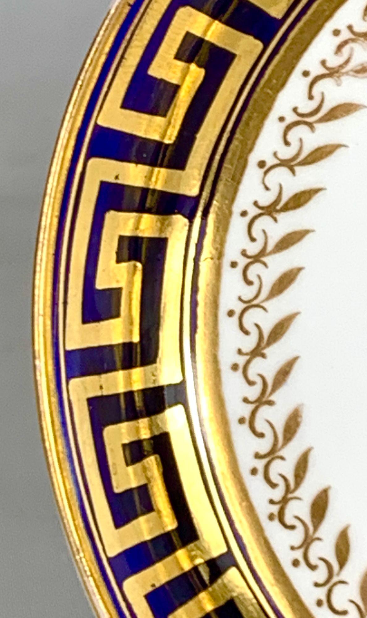 19th Century Antique Cup and Saucer English Porcelain Greek Key Pattern Blue Ground Ca.1820 For Sale