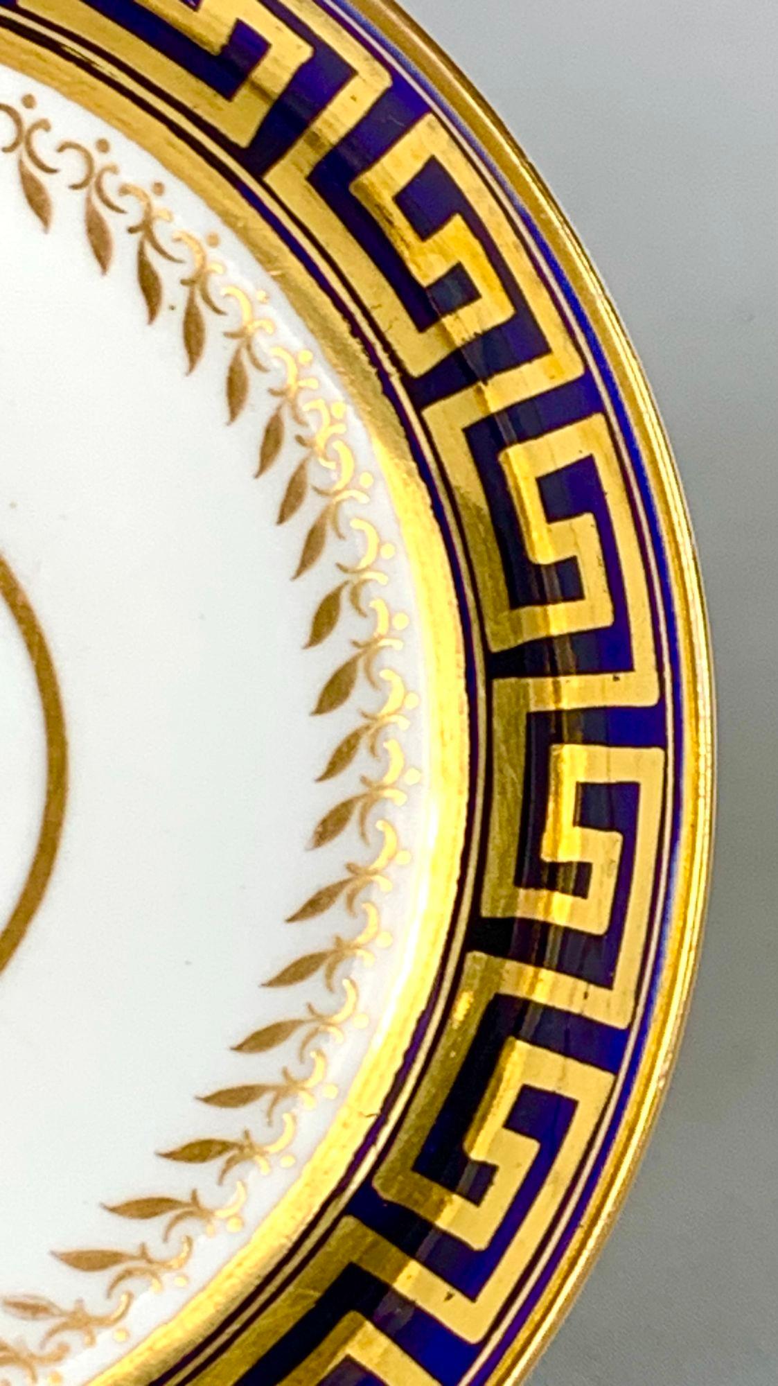 Antique Cup and Saucer English Porcelain Greek Key Pattern Blue Ground Ca.1820 For Sale 1