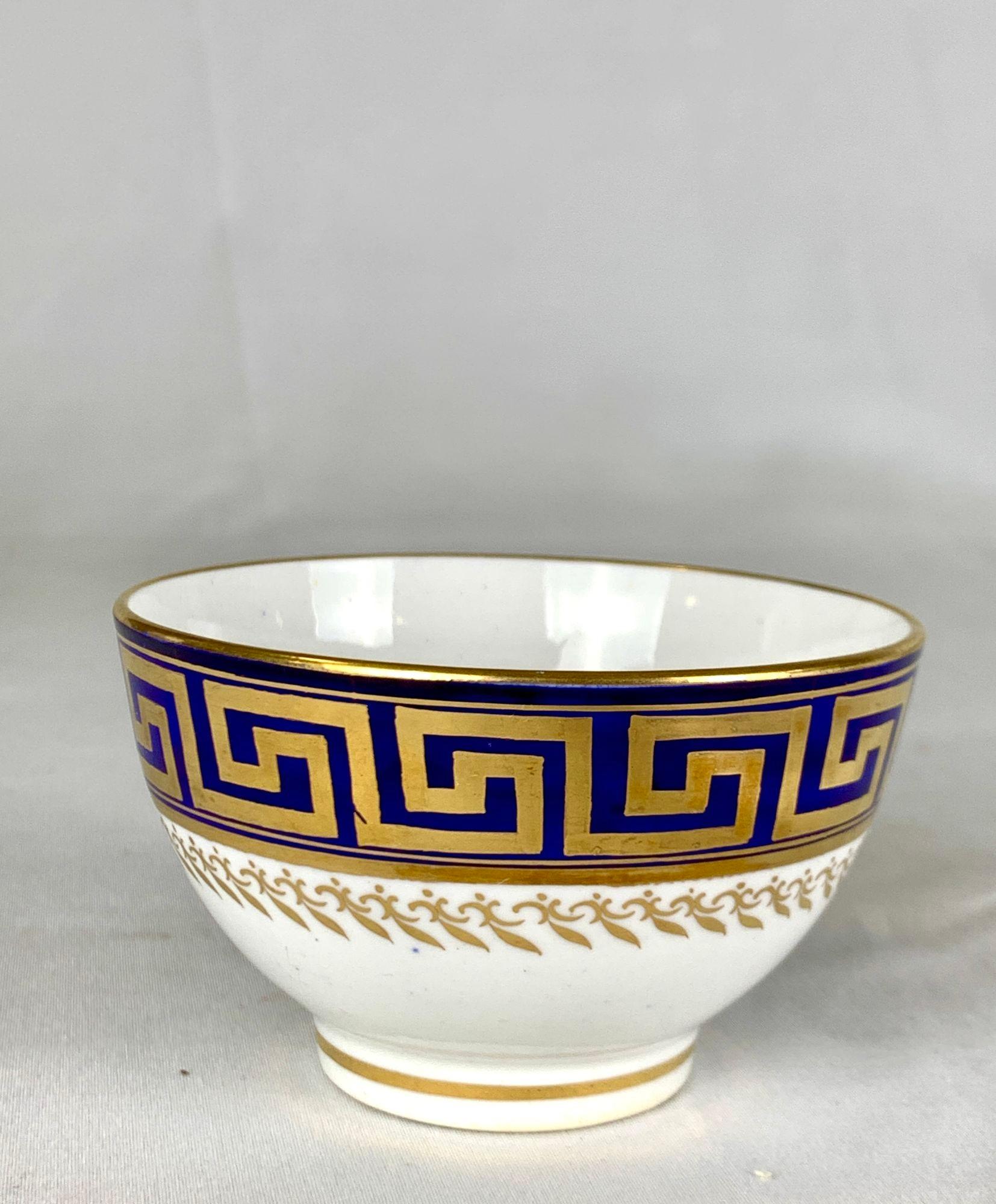 Antique Cup and Saucer English Porcelain Greek Key Pattern Blue Ground Ca.1820 For Sale 2