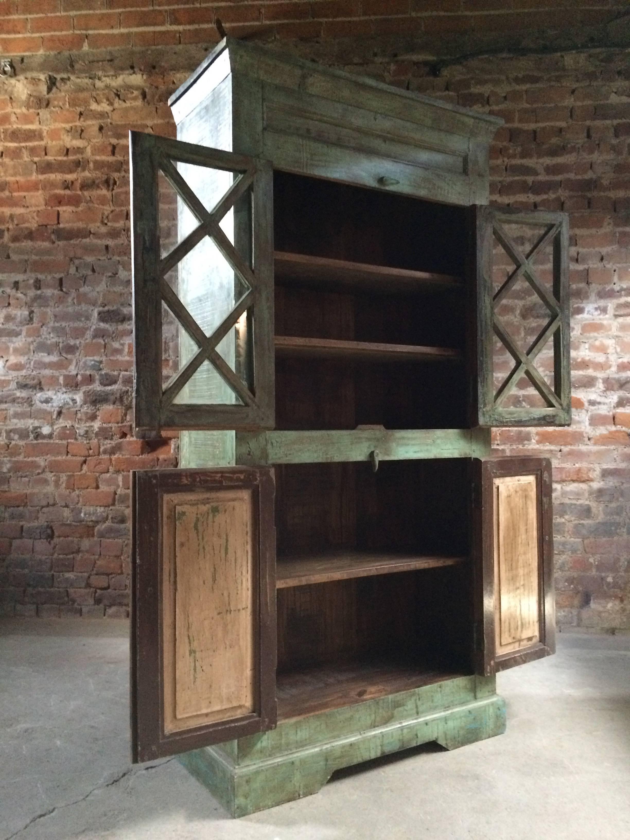 Antique Cupboard Cabinet French Painted Provincial Moss Distressed In Distressed Condition In Longdon, Tewkesbury