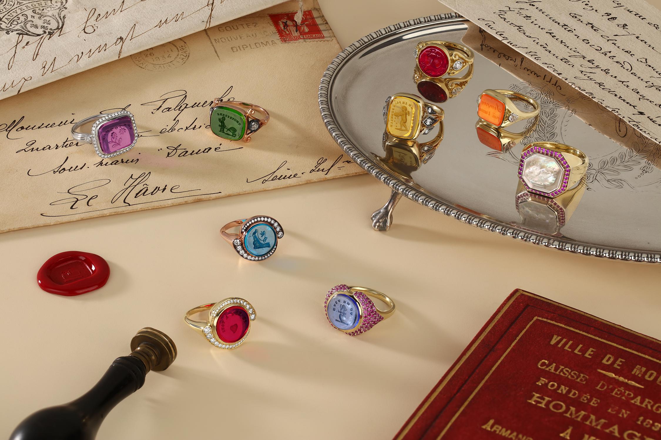 Taille brillant Bague ancienne Cupidon en intaille et diamant en vente