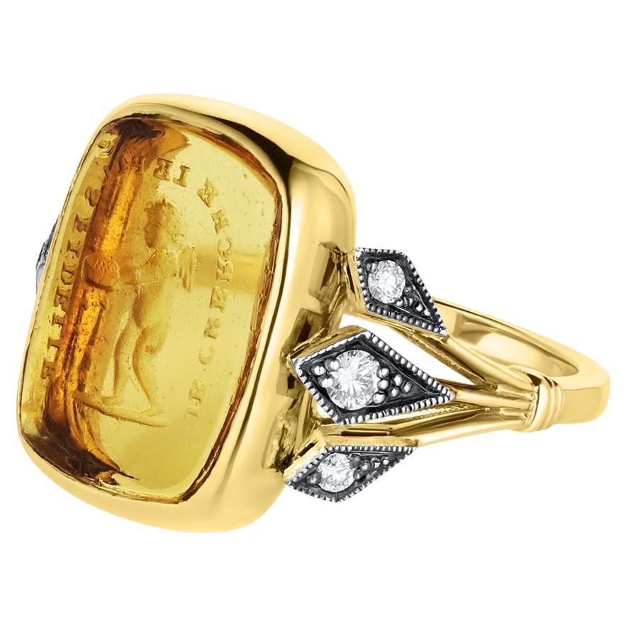 Antique Cupid Intaglio & Diamond Ring