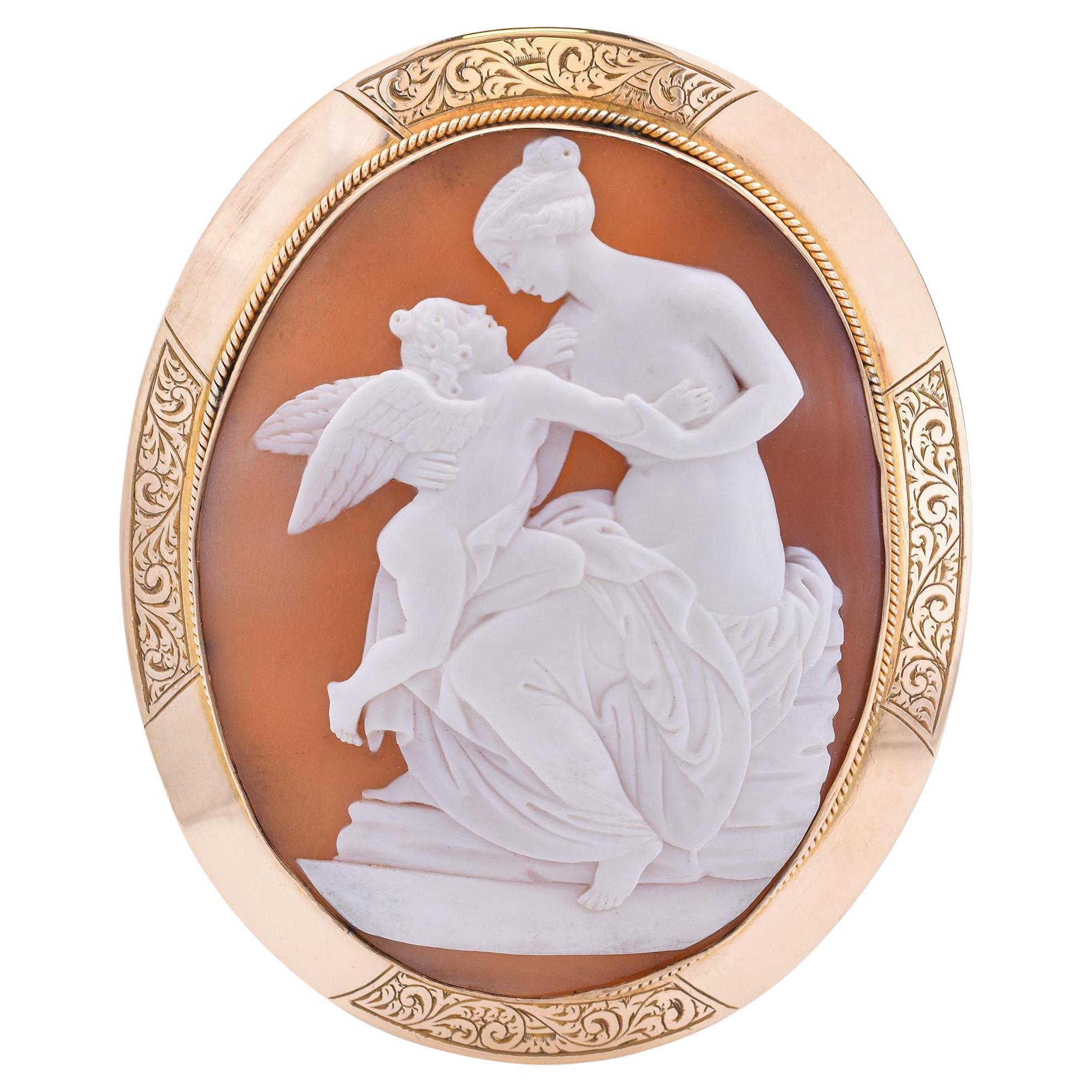 Antique "Cupid on Venus's Lap" Cameo Brooch