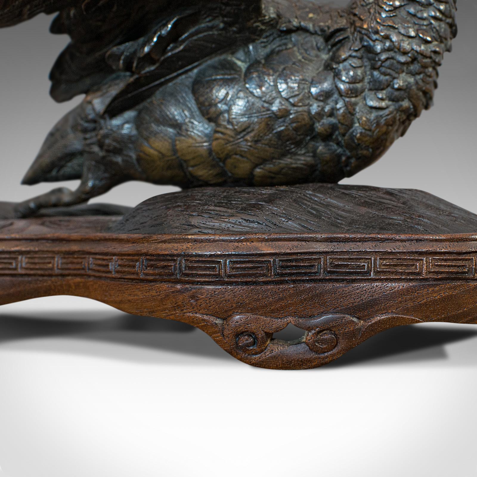 Antique, Curlew, Oriental, Bronze, Acajou, Décoratif, Petit Oiseau, vers 1900 en vente 6