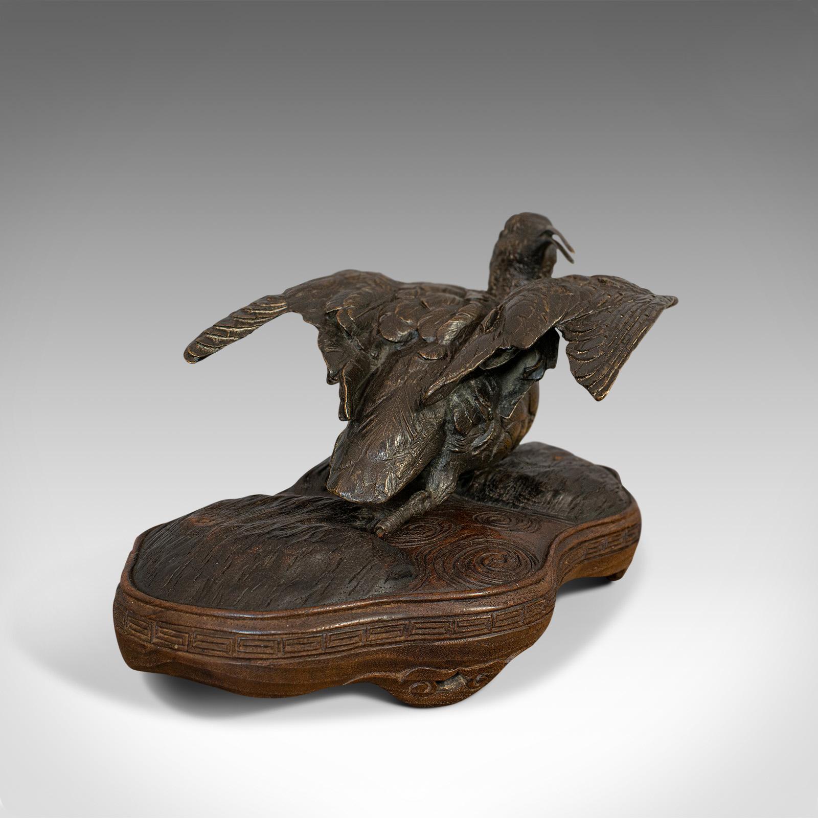 Inconnu Antique, Curlew, Oriental, Bronze, Acajou, Décoratif, Petit Oiseau, vers 1900 en vente