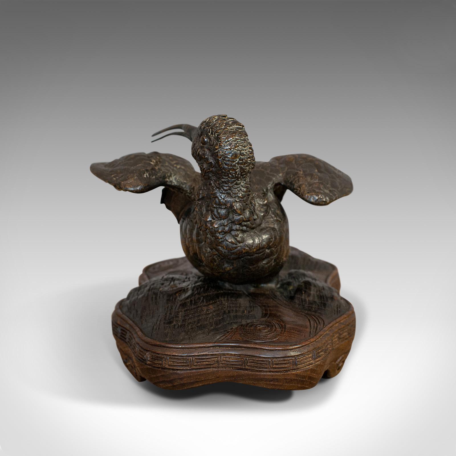 Antique, Curlew, Oriental, Bronze, Acajou, Décoratif, Petit Oiseau, vers 1900 en vente 1