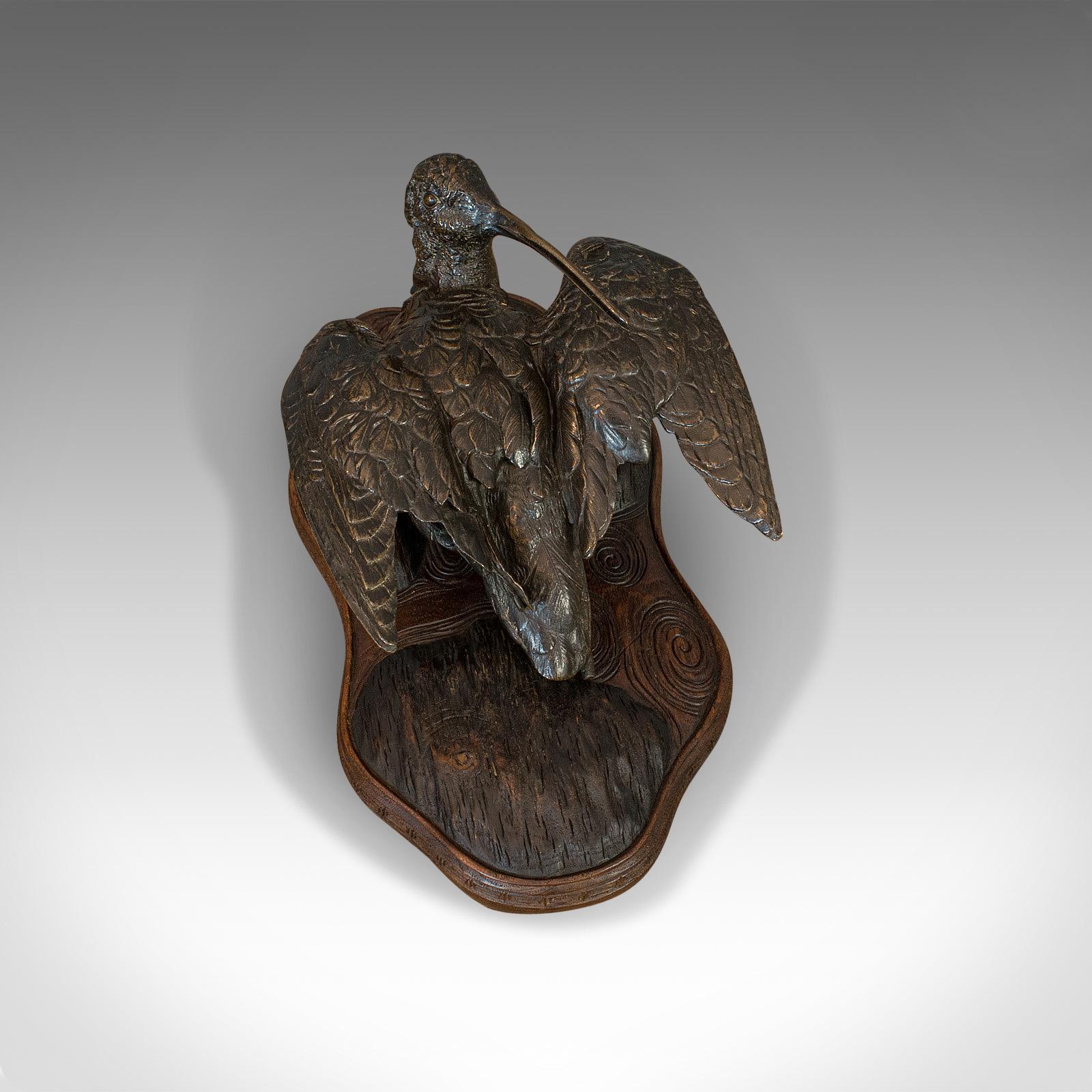 Antique, Curlew, Oriental, Bronze, Mahogany, Decorative, Small Bird, circa 1900 For Sale 1