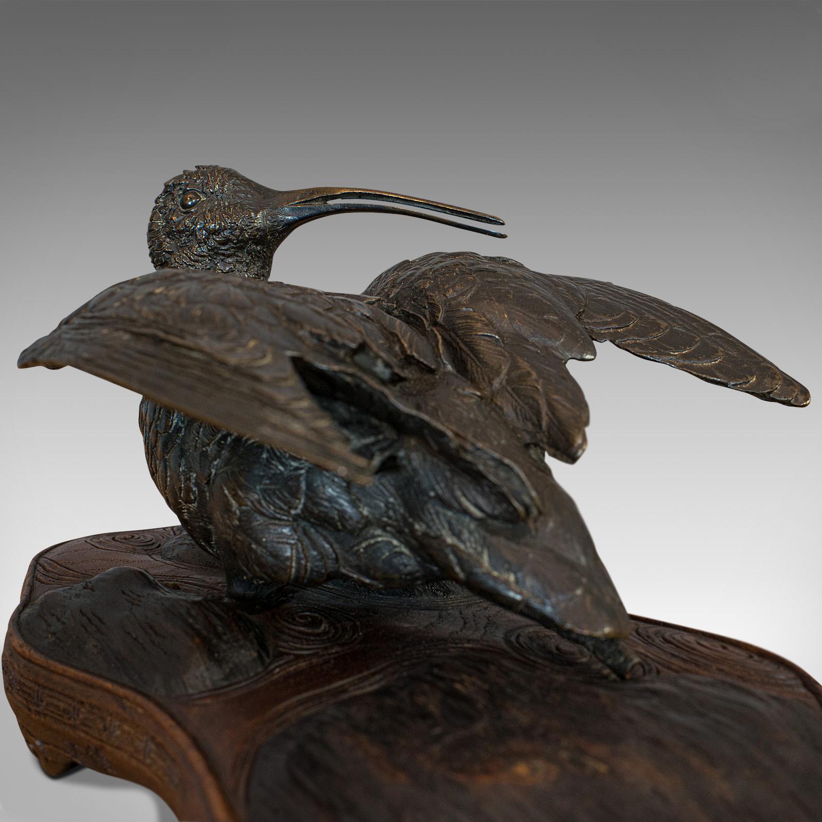 Antique, Curlew, Oriental, Bronze, Mahogany, Decorative, Small Bird, circa 1900 For Sale 2