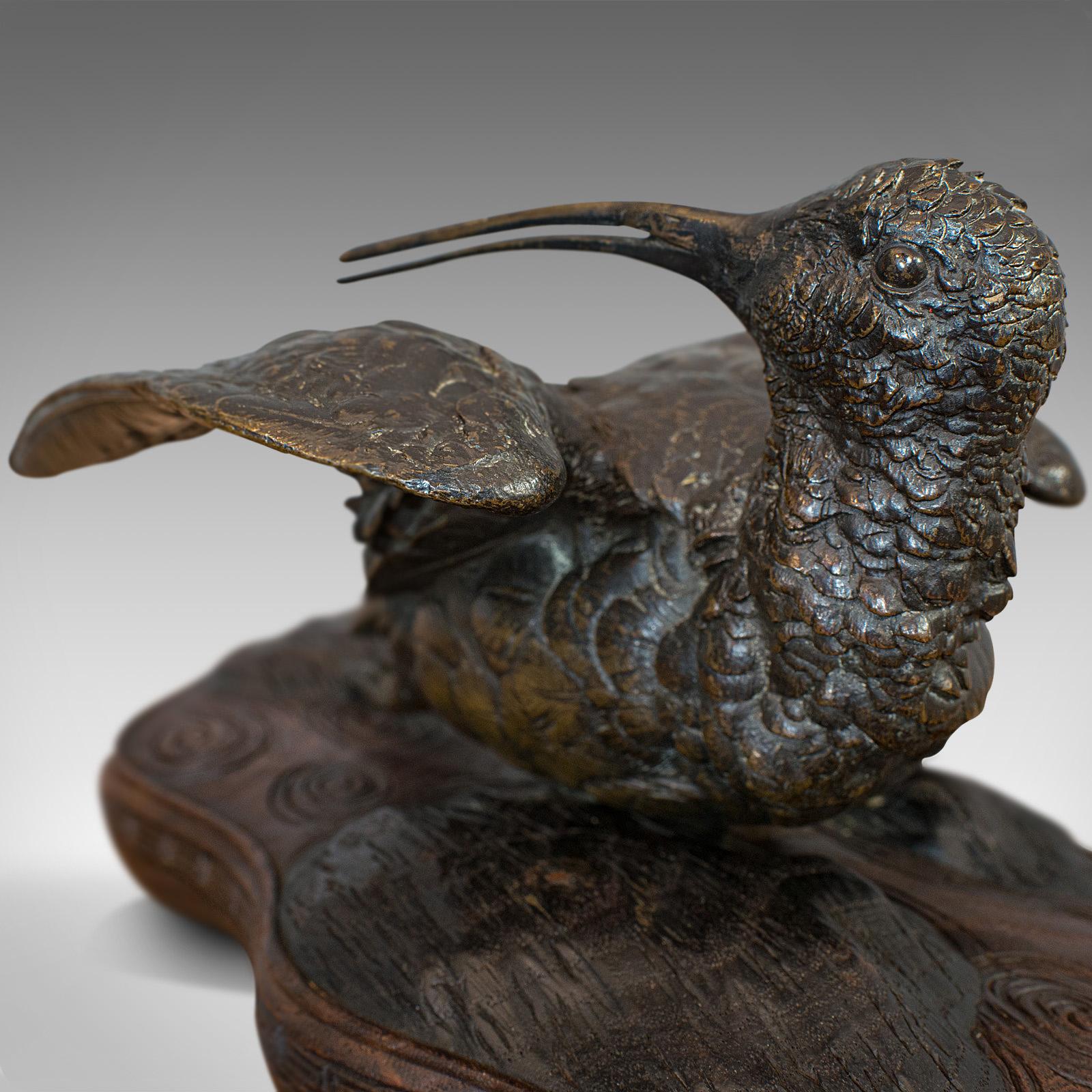 Antique, Curlew, Oriental, Bronze, Mahogany, Decorative, Small Bird, circa 1900 For Sale 3
