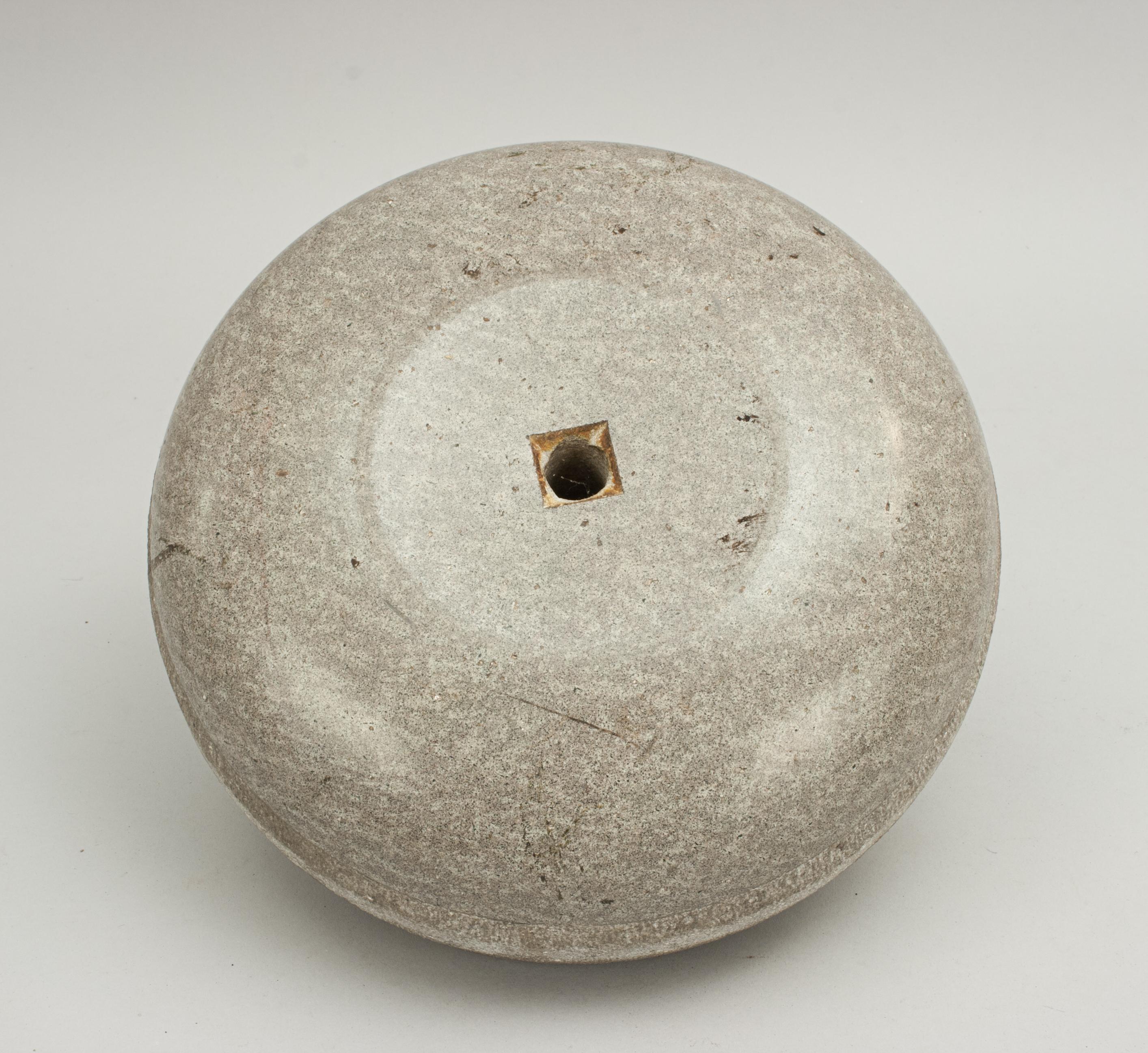Antique Curling Stone in Wicker Basket 2