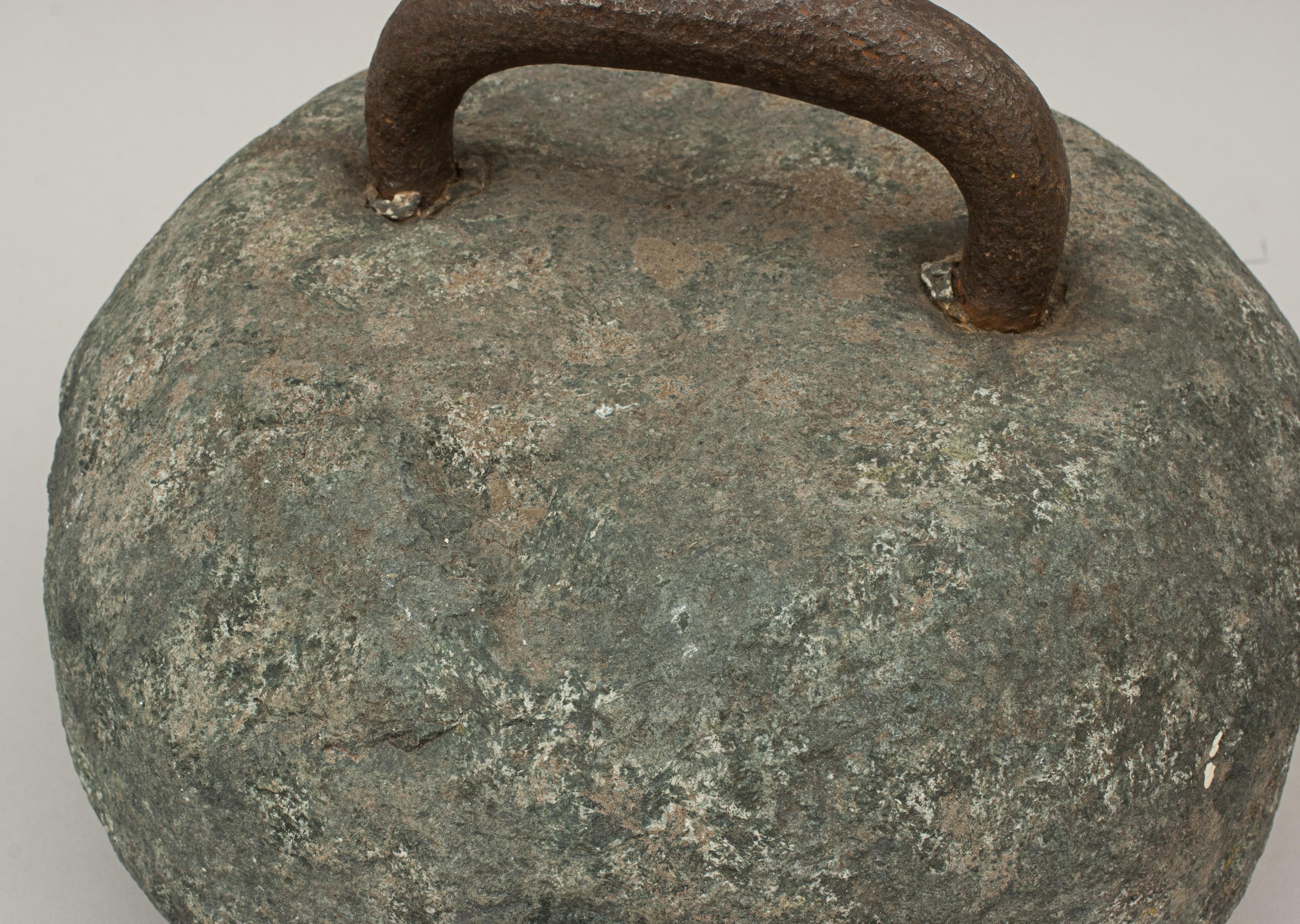 Antique Curling Stone with Fixed Steel Handle In Good Condition In Oxfordshire, GB