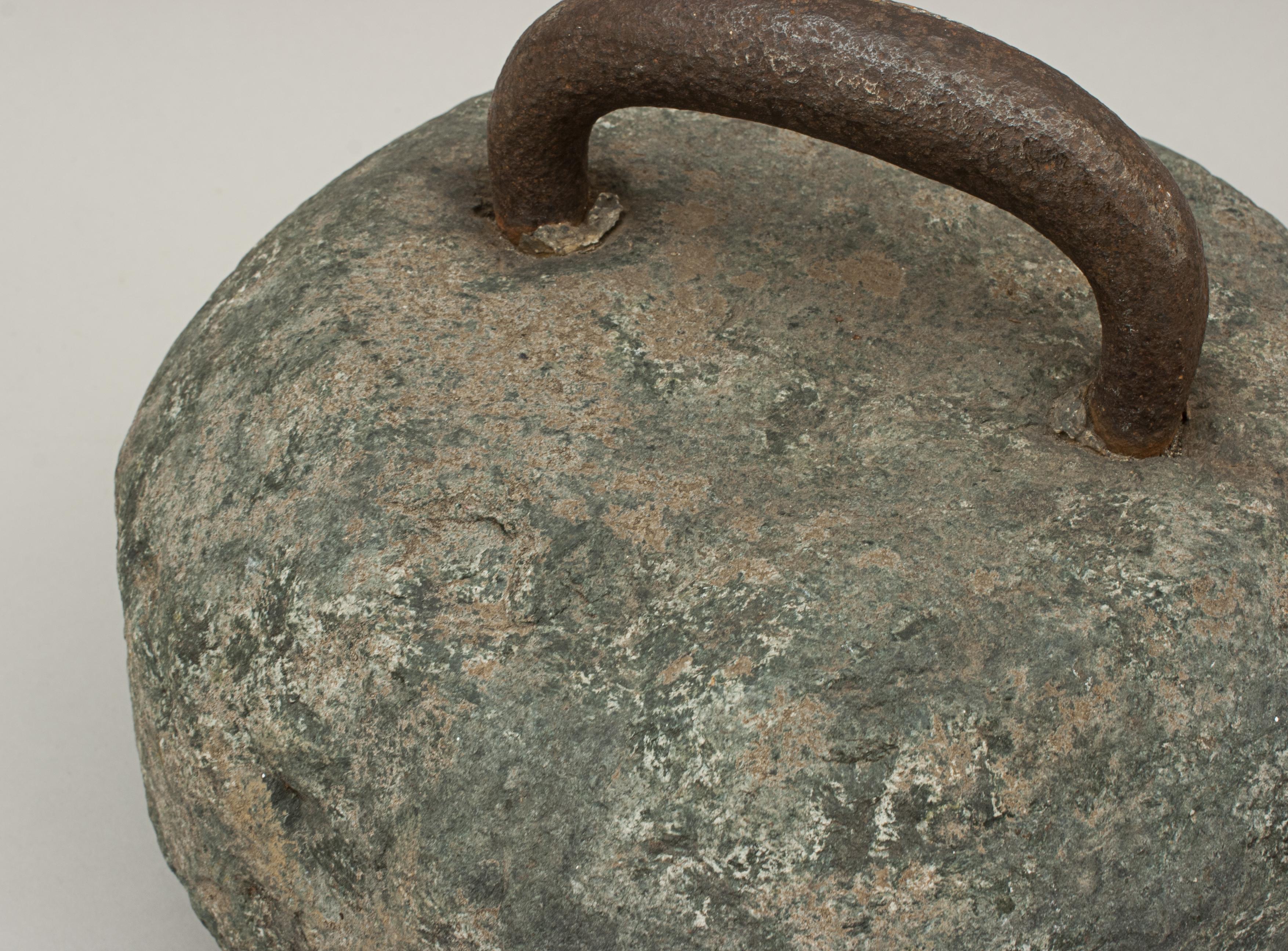 19th Century Antique Curling Stone with Fixed Steel Handle