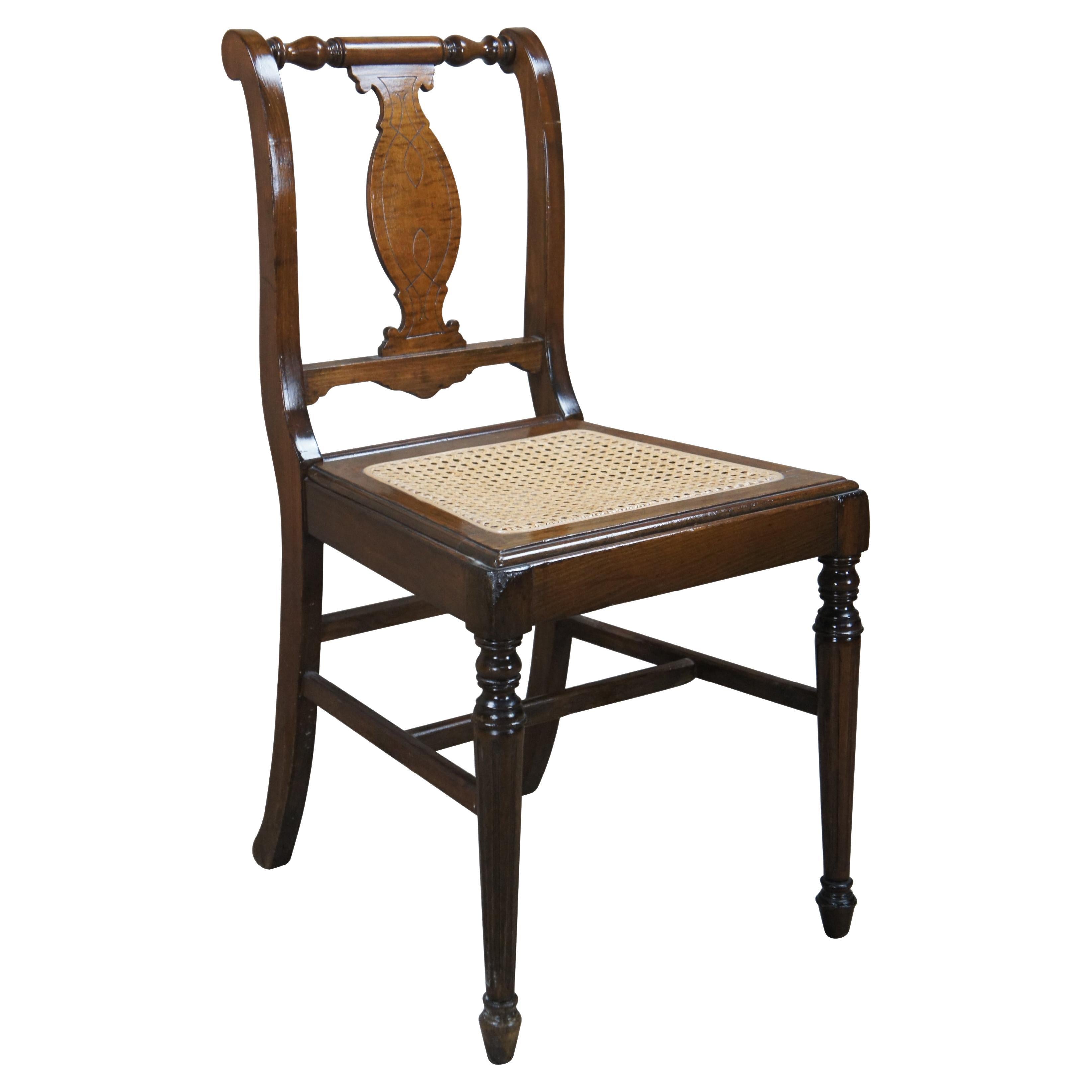 Antique Curly Mahogany Federal Cane Seat Dining Side Chair Scrolled Back