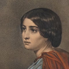 Antique Currier & Ives Evangeline Print in Original Giltwood Ripple Frame C1850