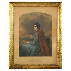 Antique Currier & Ives Evangeline Print in Original Giltwood Ripple Frame C1850