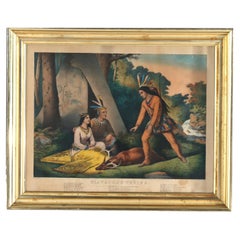 Antique Currier & Ives Hand Tinted Lithograph “Hiawatha’s Wooing” c1860