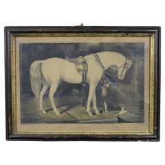 Antique Currier & Ives Lithograph Print "The Favorite Horse" Victorian Frame