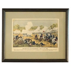 Antique Currier & Ives Lithograph “The Battle Of The Wilderness” Dated 1864