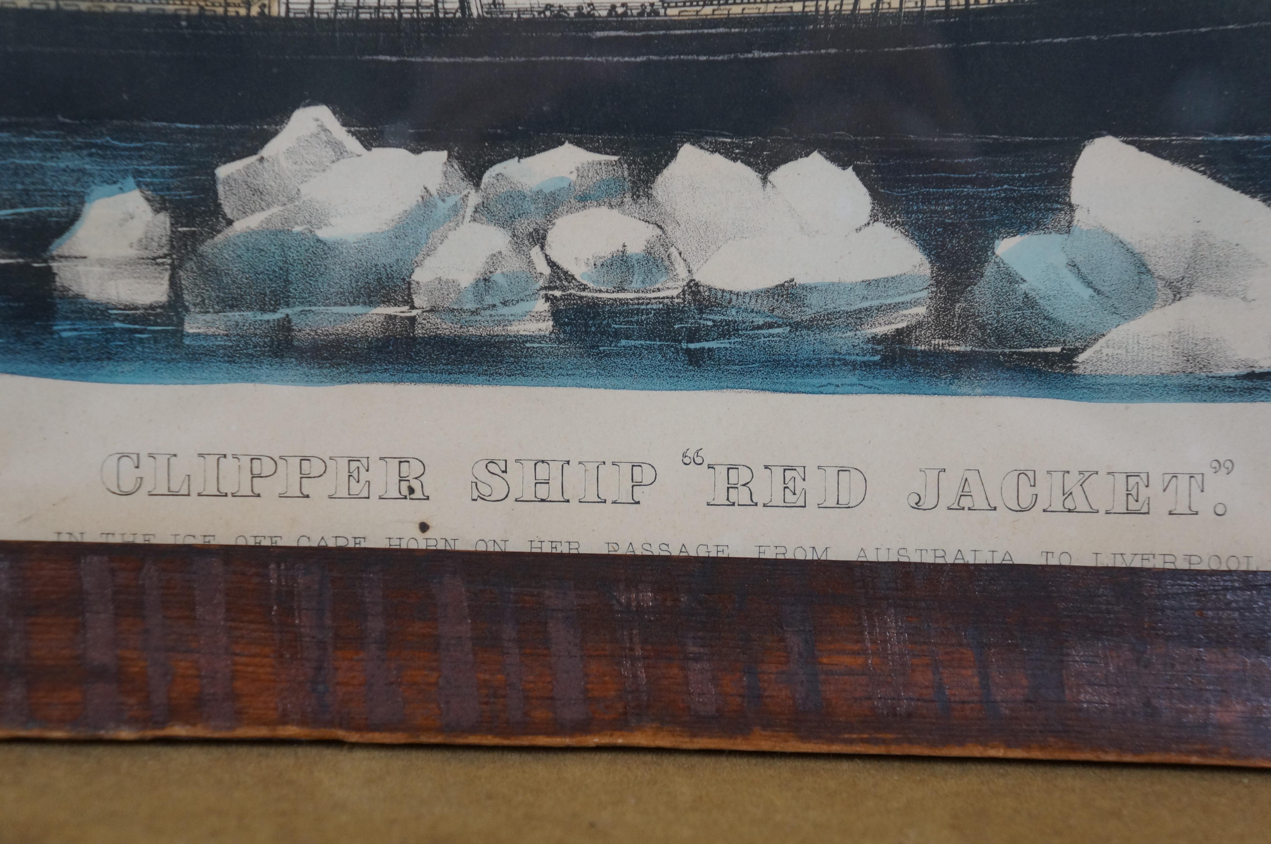 Antiguo Currier & Ives Náutica Marítima Clipper Litografías de barcos Marco de caoba en venta 4