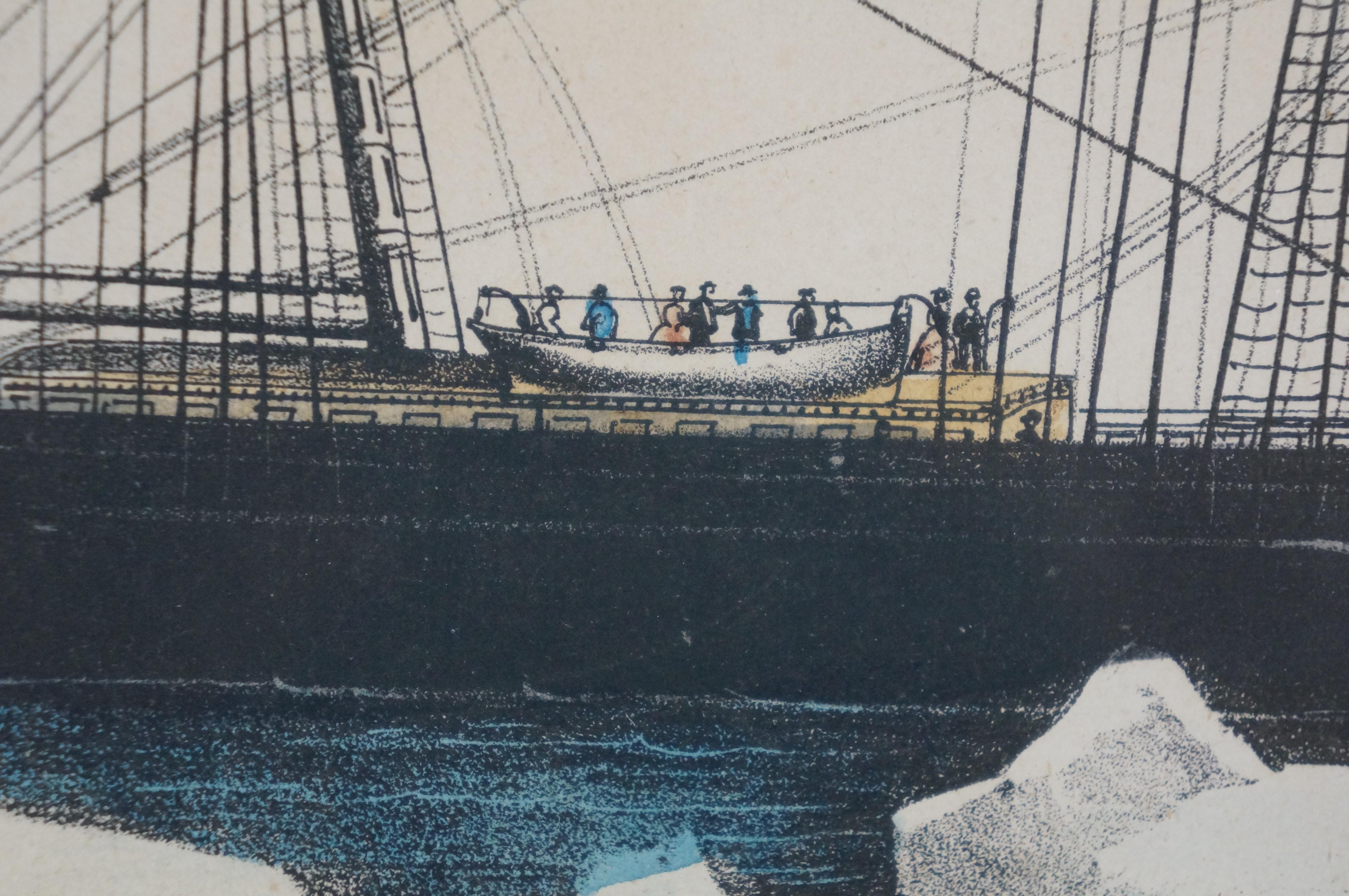 Antiguo Currier & Ives Náutica Marítima Clipper Litografías de barcos Marco de caoba en venta 5