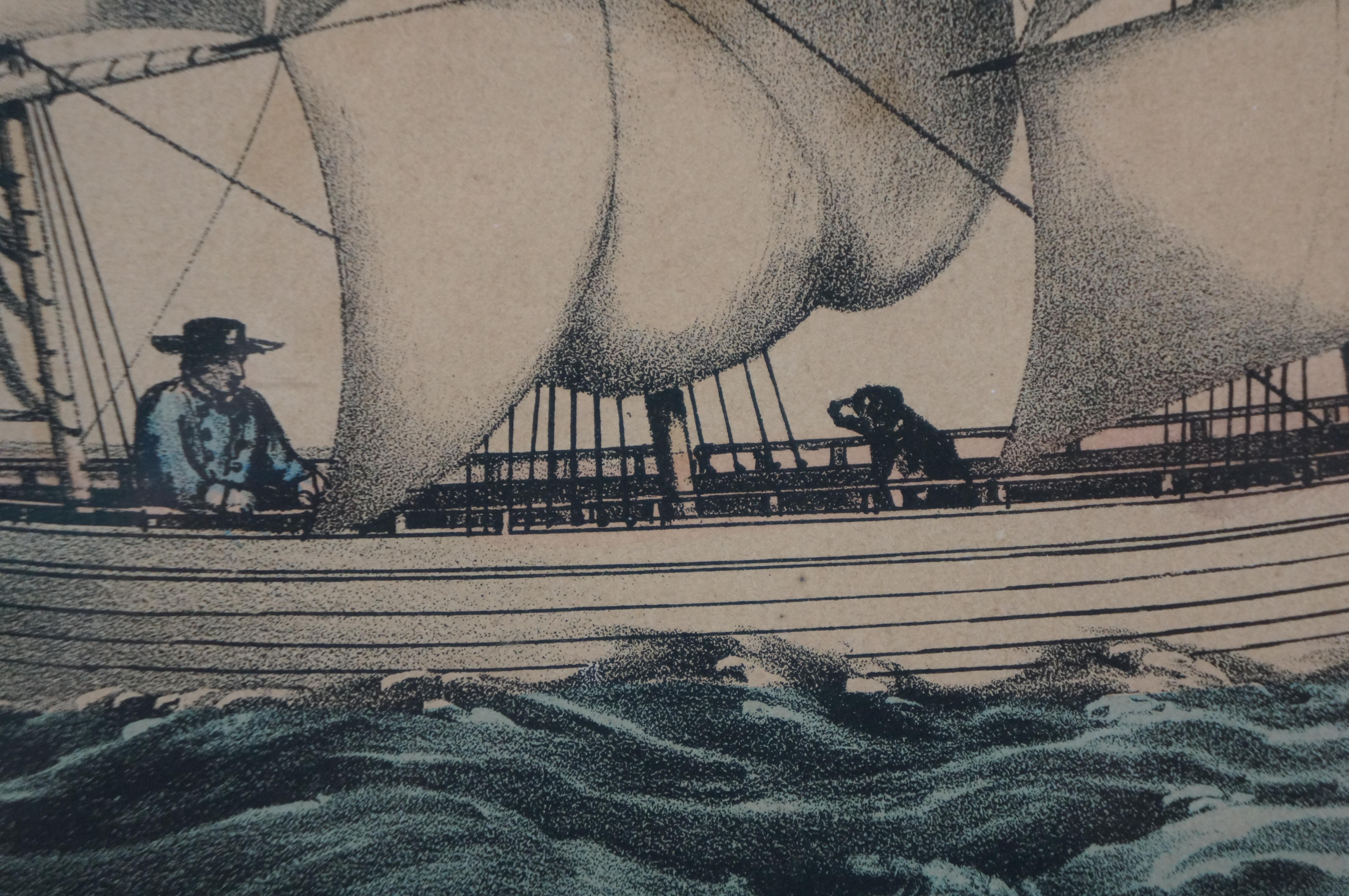 Antiguo Currier & Ives Náutica Marítima Clipper Litografías de barcos Marco de caoba en venta 6