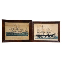 Antique Currier & Ives Nautical Maritime Clipper Ship Lithographs Mahogany Frame