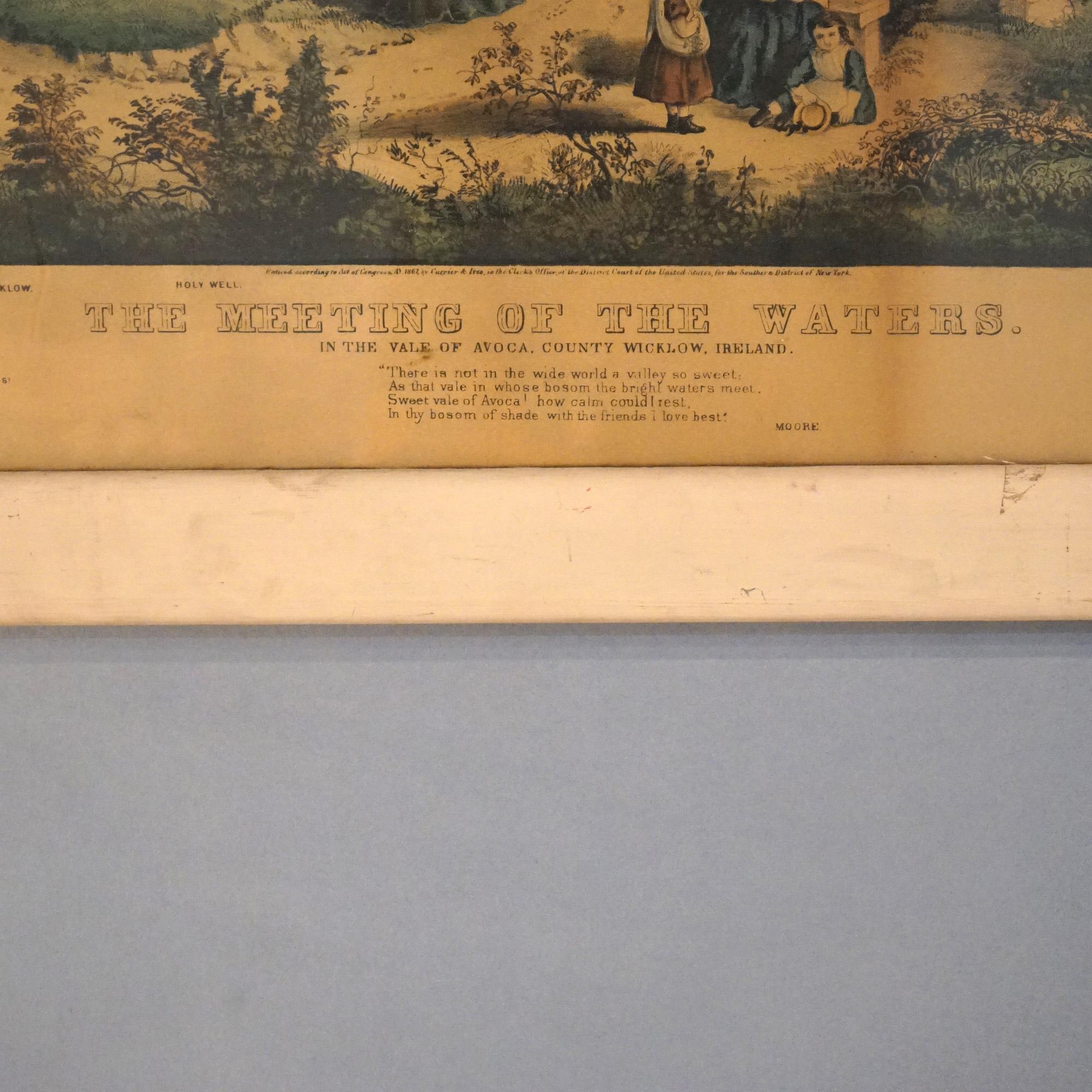 Grabado antiguo de Currier & Ives - El encuentro de las aguas S. XIX en Bueno estado para la venta en Big Flats, NY