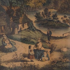 Antique Currier & Ives Print - The Meeting Of The Waters 19thC