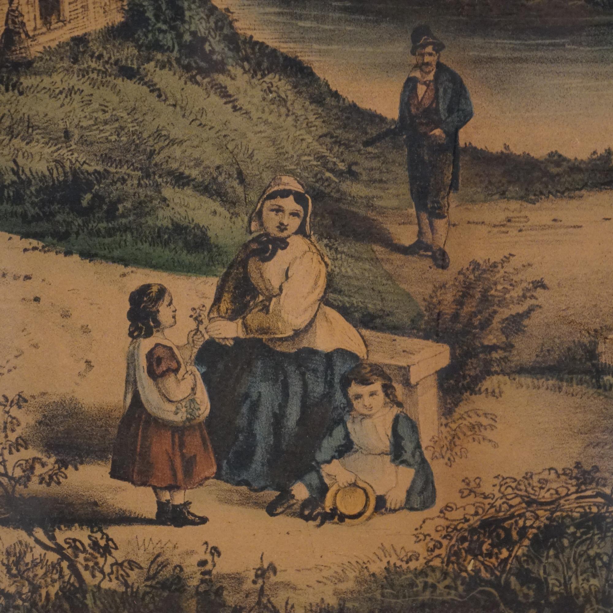 Grabado antiguo de Currier & Ives - El encuentro de las aguas S. XIX en venta 4