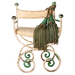 Antique Curule Wrought Iron Armchair