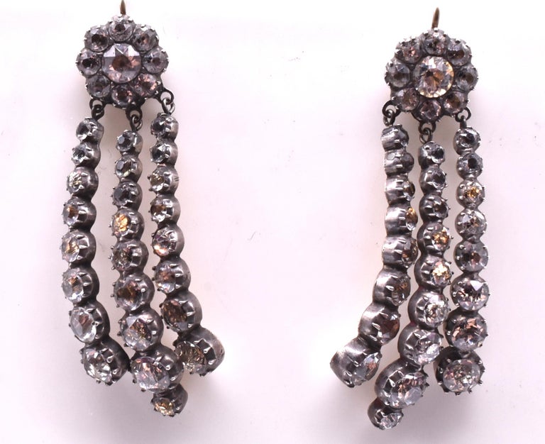 Antique Curved Black Dot Paste Triple Drop Earrings at 1stDibs